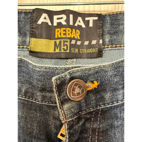 Ariat Rebar M5 Jeans 34x30 Slim Straight Western Workwear Denim - Picture 3 of 8